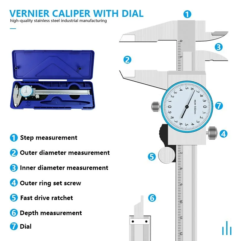 HAMPTON Dial Caliper 0-150mm/0-200mm/0.02mm Stainless Steel Metric Gauge Shockproof Mircometer Vernier Caliper Measuring Tool