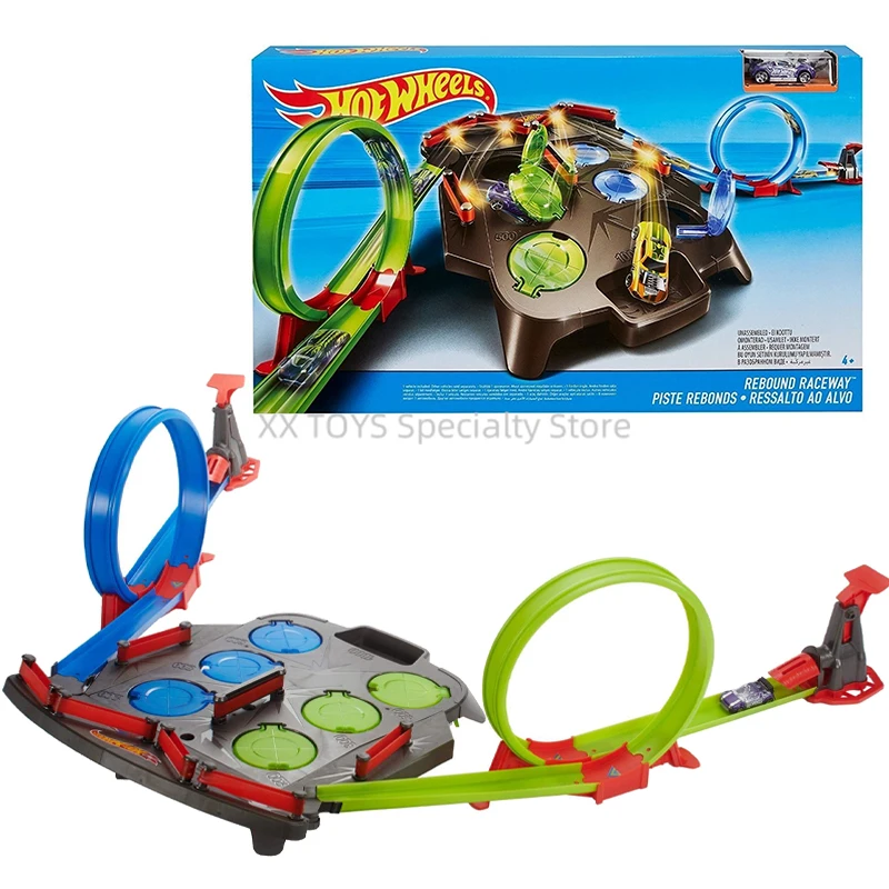 Hot Wheels Rebound Raceway Playset with 1:64 Scale Car Rebound Rodeo Double Track Car Track Playset Boys Birthday Present FDF27