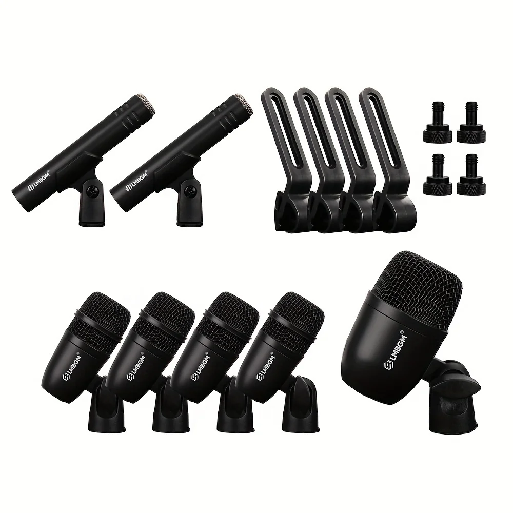 LMBGM-DM7 ميكروفون طبلة ديناميكي سلكي باس/ركلة/ميكروفون Snare مجموعة معدنية كاملة لتسجيل الاستوديو والأداء المباشر