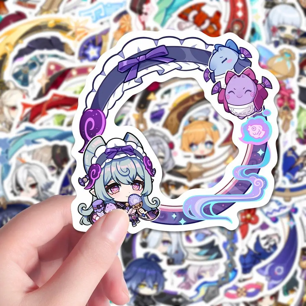 64Pcs/Lot Cute Genshin Frame Stickers Furina Columbina Xiao Raiden PVC Decals for Phone Laptop Scrapbooking Decoration
