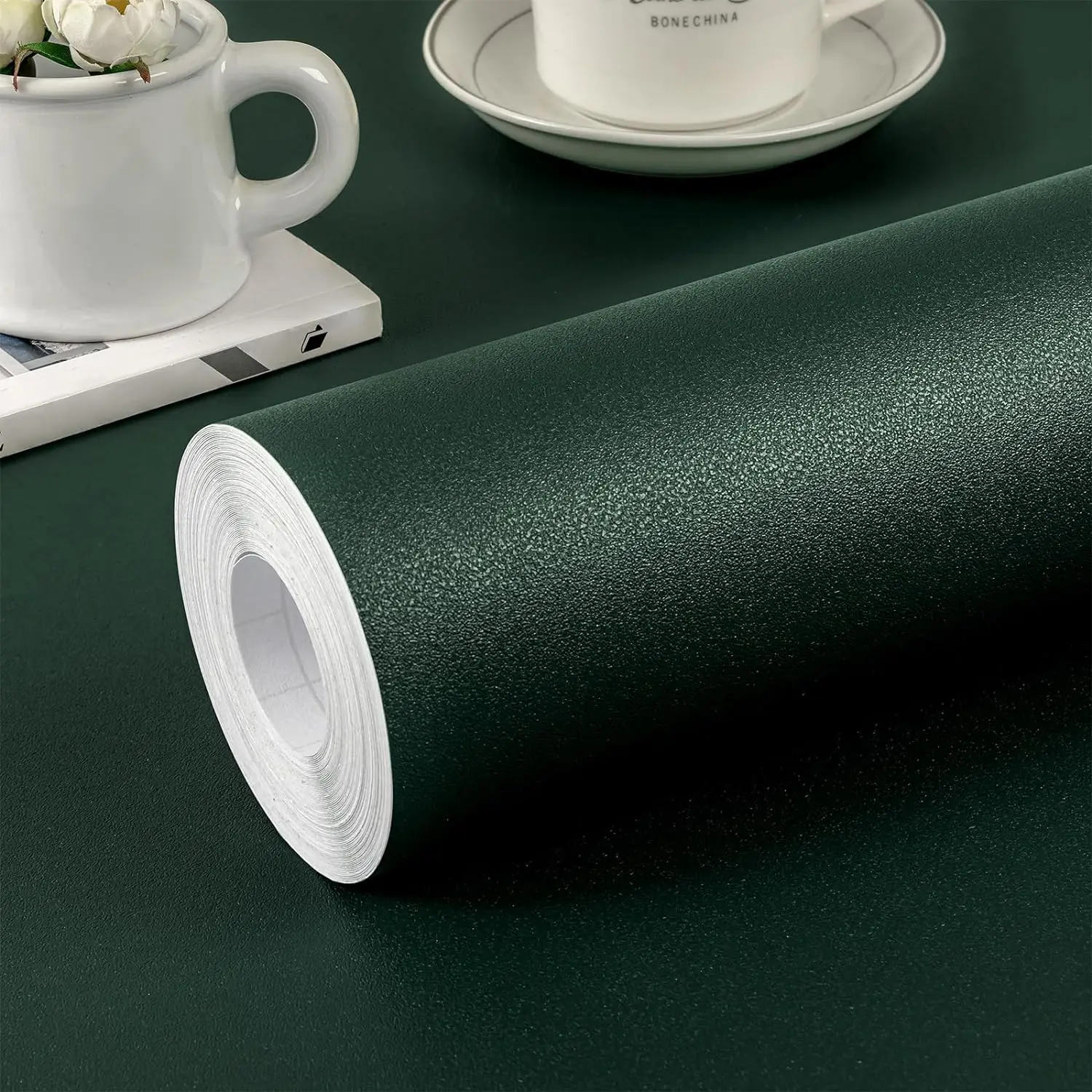 Matte Dark Green Peel and Stick Wallpaper Self-Adhesive Removable Wall Sticker, Waterproof, Contact Paper for Kitchen Countertop