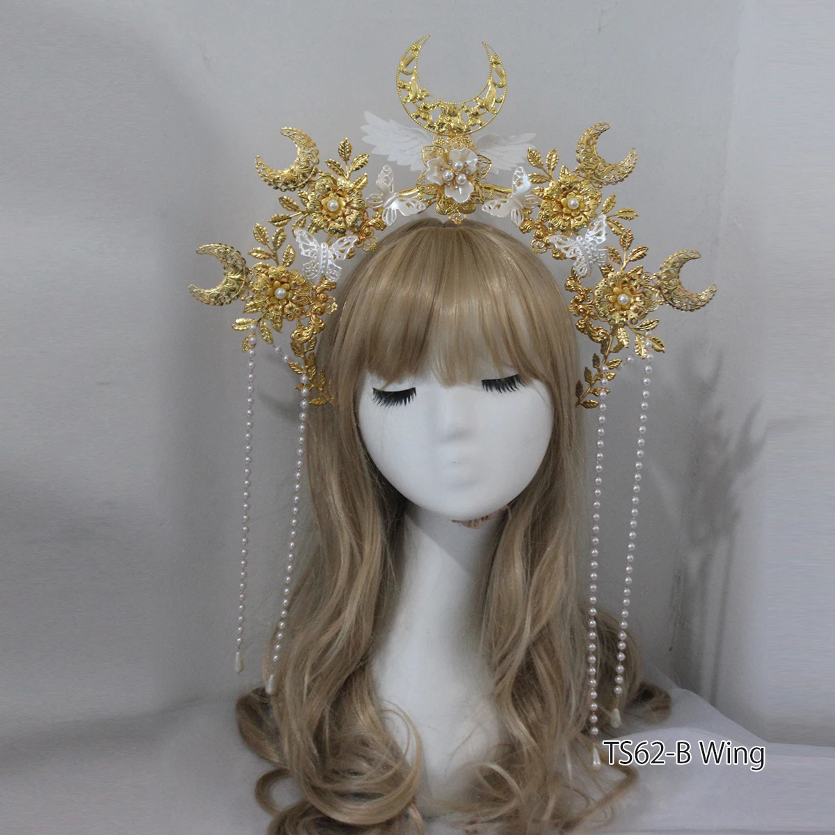 DIY Material Package Non Finished Products Vintage Lolita Halo Crown Pearl Beaded Chain Headband Sun Godmother Metal Tiara