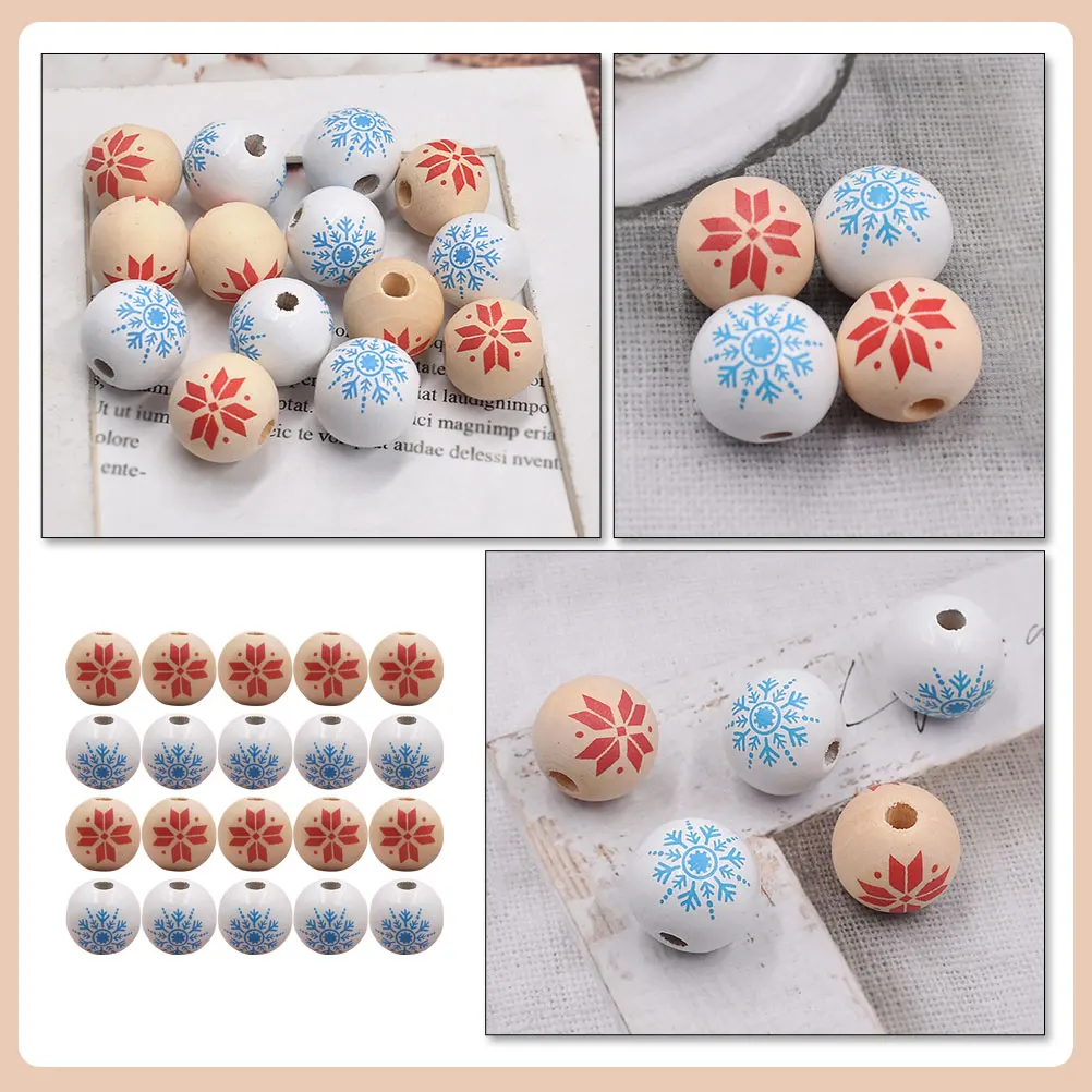 

60pcs Snowflake Pattern Christmas Wooden Diy Crafts Making For Family Handmade Wedding Garland Supplies Xmas Wood Bead Spacer