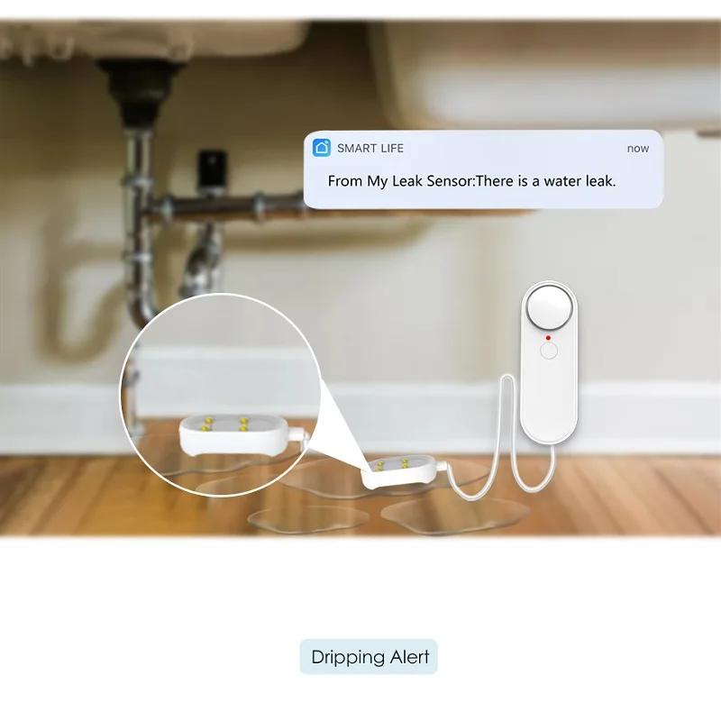 TUGARD WiFi Water Leakage Sensor Smart Home Alarm System for Kitchen Basement Bathroom Protection Support Tuya Smart Life App