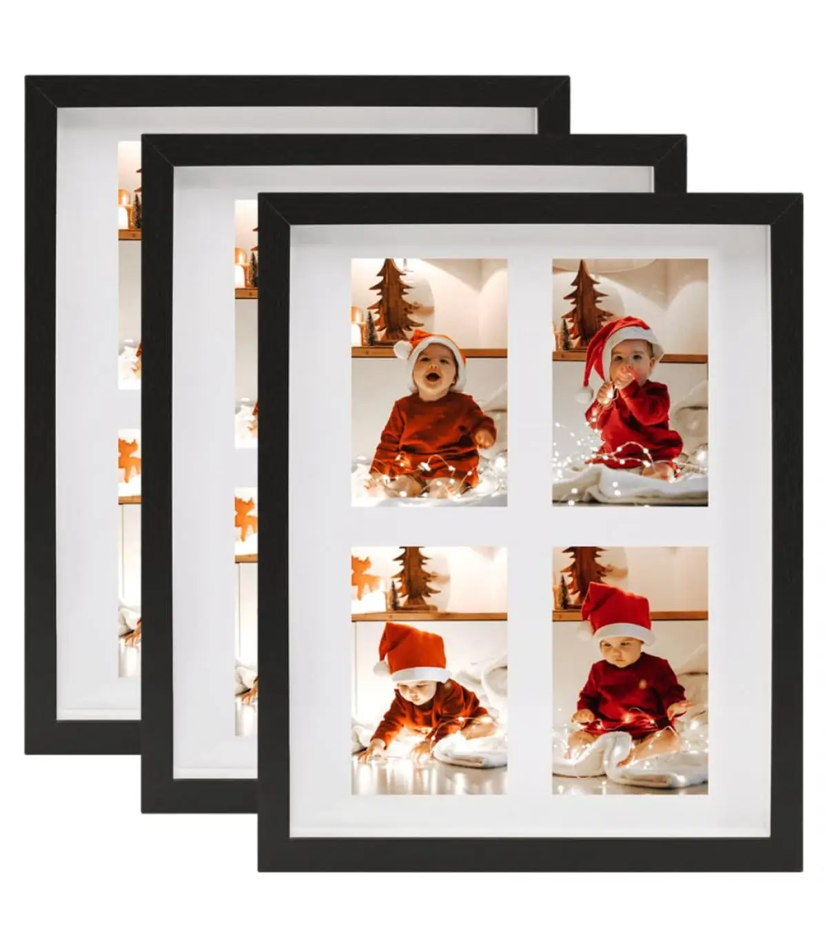 Photo Frames 3D Box Photo Frames 3 Pcs Black 28x35 cm Photo 4x(10x15 cm)