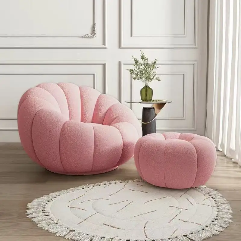 

Nordic modern minimalist cream style, pumpkin design casual sofa, colorful velvet living room, armrest sofa