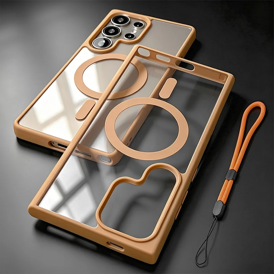 Funda magnética de acrílico transparente para Samsung Galaxy A57 A56 A55 A37 A36 A35 A26 A17 A16 A15 A07 A06 con cuerda para mano 2