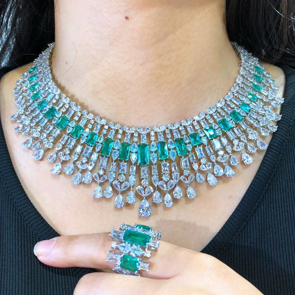 

Soramoore Luxury Necklace Earrings Bangle Ring Accessories For Women Wedding Bridal Jewelry Sets 2022 New Nigerian Dubai Tassel