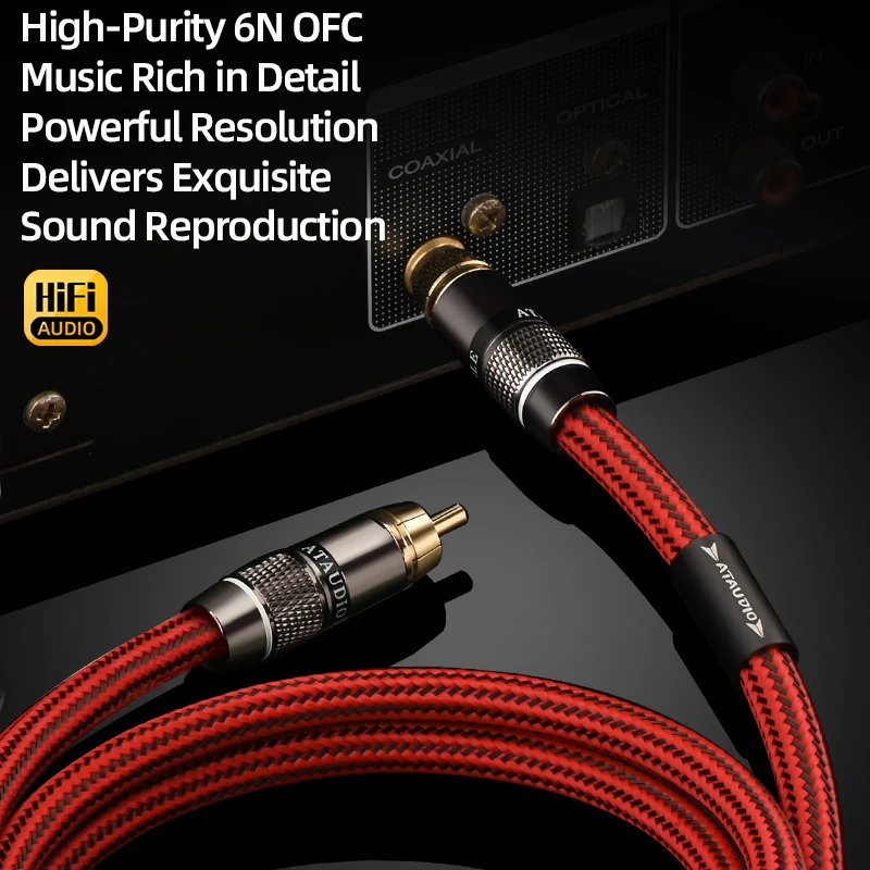 Kabel HiFi RCA Koaksjalny 75Ω 6N OFC RCA do RCA Męski-Męski Cyfrowy Kabel Audio do Kina Domowego i Wzmacniacza — zdjęcie produktu 6
