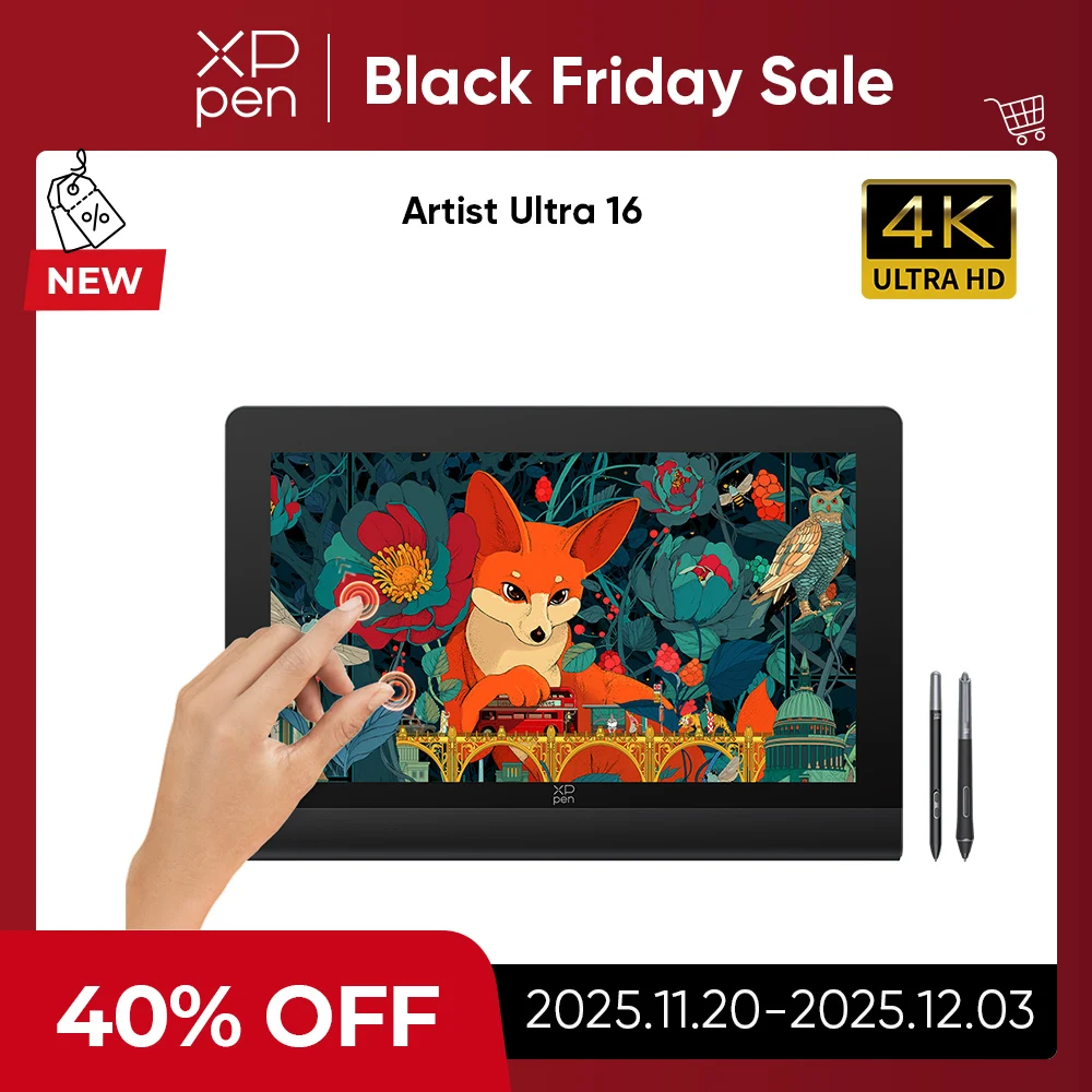 

XPPen Artist Ultra 16 4K OLED Graphic Monitor New Touch-screen Drawing Display with Dual X3 Pro Stylus for 3D Modeling Animation
