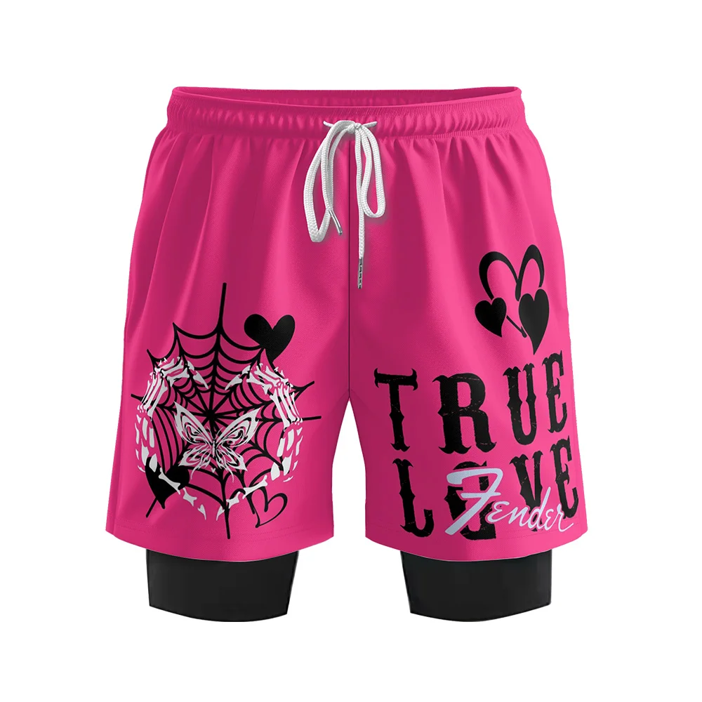 Straight Summer High Street Style 3D Premium Print Casual Trend letters Rose red Sports basketball style spider print shorts