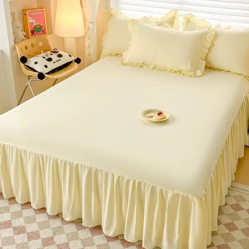 Korean Style Bed Skirt Single Piece All Season Non-Slip Solid Color Bedding Cover Non-Cotton Polyester Fiber Bedding