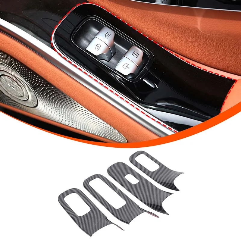 Para mercedes-benz s-class 2021-2024 quadro de elevação de vidro botão de elevação de janela de carro acessórios de quadro decorativo padrão de fibra de carbono