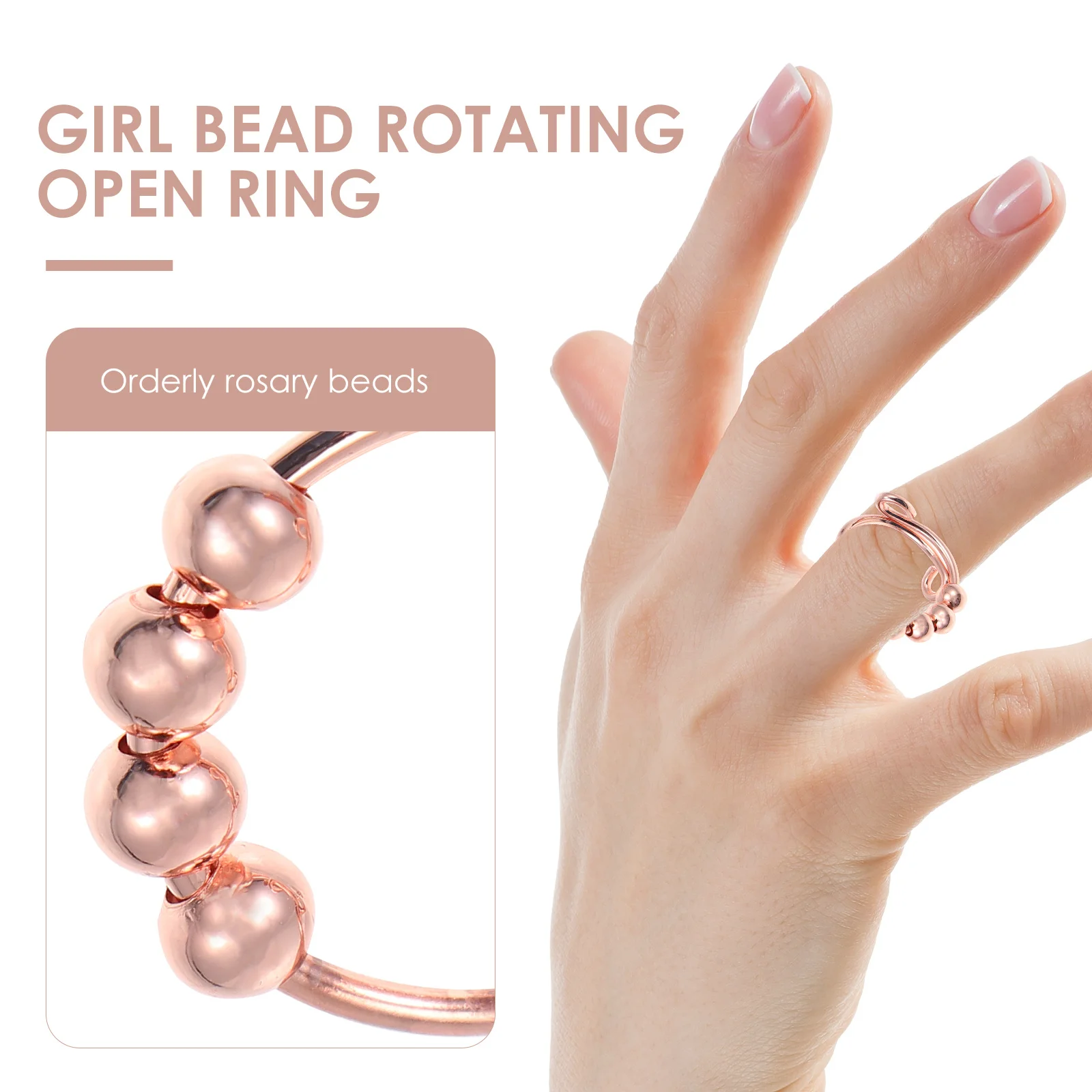 

Adjustable Copper Ring For Women, Rotating Bead Ring, Cute Finger Decor, Anti-Nail Biting Ring, Fashion