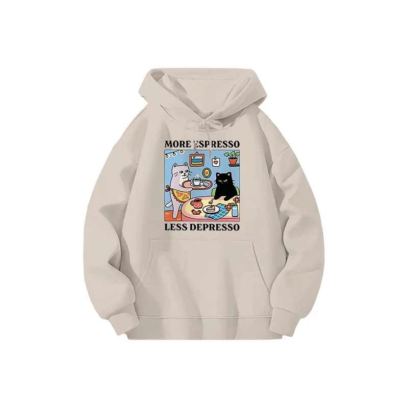 أكثر اسبريسو أقل ديبرسو رسالة القطة السوداء هوديي الرجال النساء مضحك القهوة القط طويلة الأكمام عارضة الخريف البوليستر هوديي قمم #2