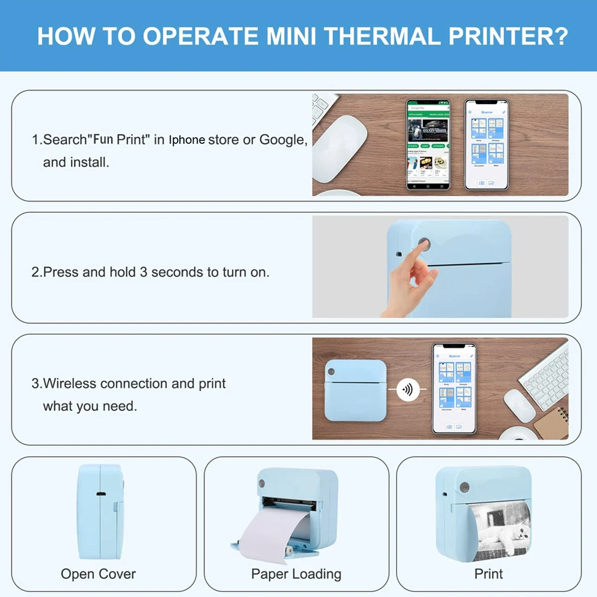 Mini Printer Thermal Adhesive Labels Printer Sticker Bluetooth Mini Pocket Label Notes Printer for Home and Office Android IOS