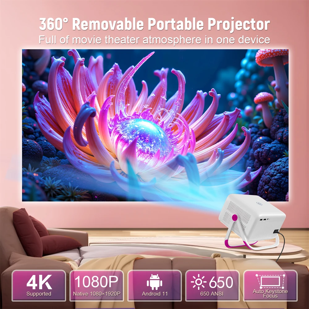 Velec TP350 AOSPโปรเจคเตอร์ 650 ANSI 1080P Auto Focus Android 11 Wifi6 BT5.2 วิดีโอกลางแจ้งแบบพกพาสมาร์ทโฮมเธียเตอร์โปรเจคเตอร์