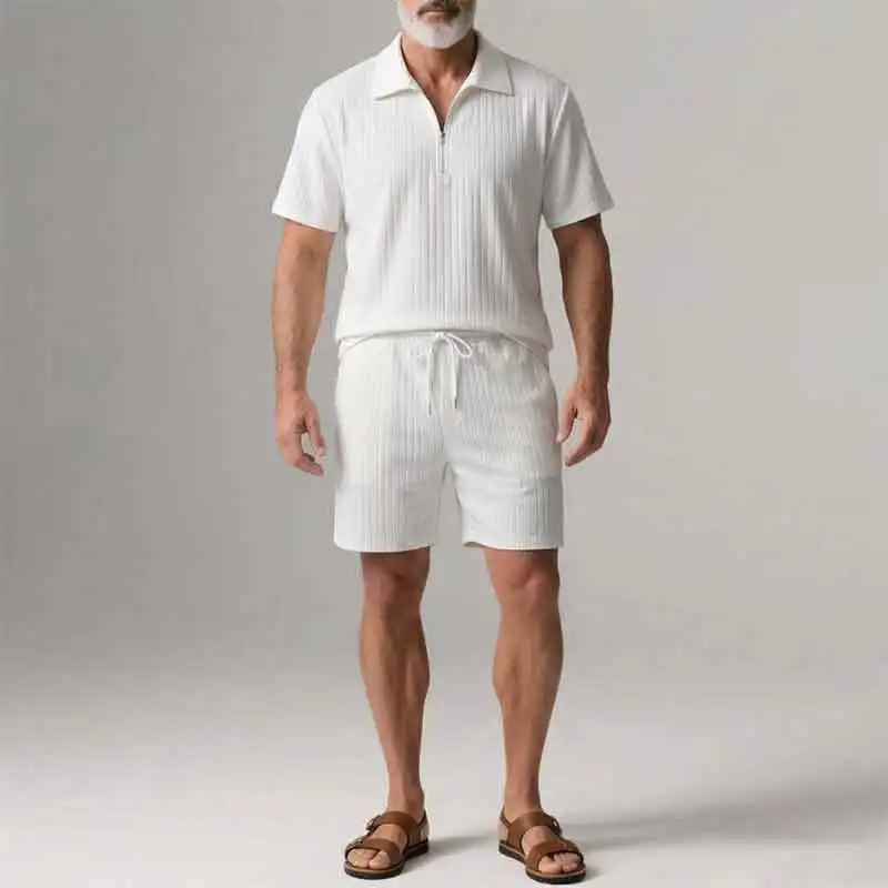 High-quality Fashionable and Stylish Casual Trendy New American Short-sleeved Short Pants Set with A Double Collar for Men