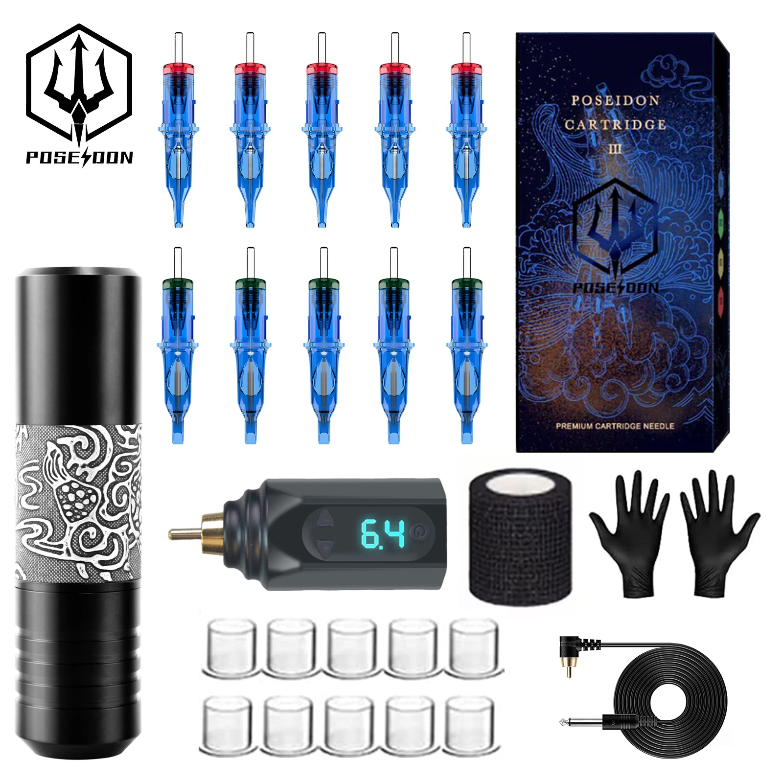 

Tattoo Kit POSEIDON New Leatherwear Tattoo Pen Kit For Permanent Makeup Tattoo Machine Kit High Quality Tattoo Gun Kit