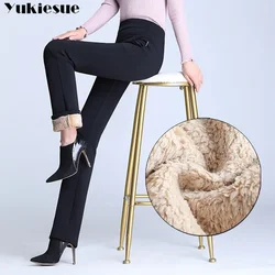 Women Winter fleece Warm Pants Velvet Thick Trousers High Waist Elastic Long Stretch Straight Casual Pants clothes S-4XL