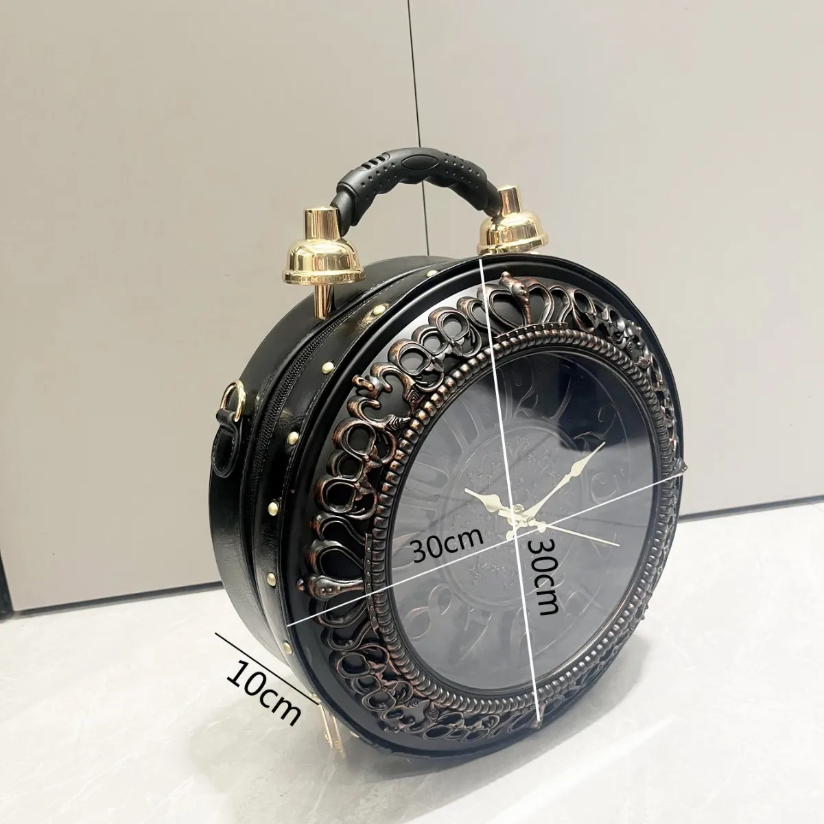 PU leather Retro foreign style portable creative big clock watch bag fashionable personalized design dinner hunting bag