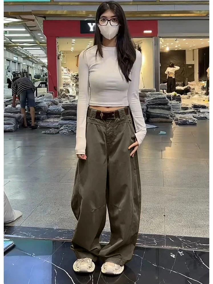 カーゴパンツ レディース レッド 四季対応 コットン クラブ カフ付き パーティーウェア ハイウエスト シック スパンコール グリッター シャイニー ポリッシュド プリーツ オーバーサイズ