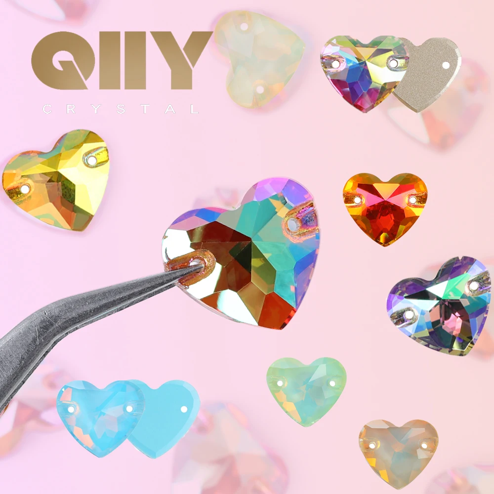 

QIIY Fat Peach Heart Shape Flatback Sewing Rhinestones Glitter Glass Crystal Clothing Decoration Jewelry Accessories