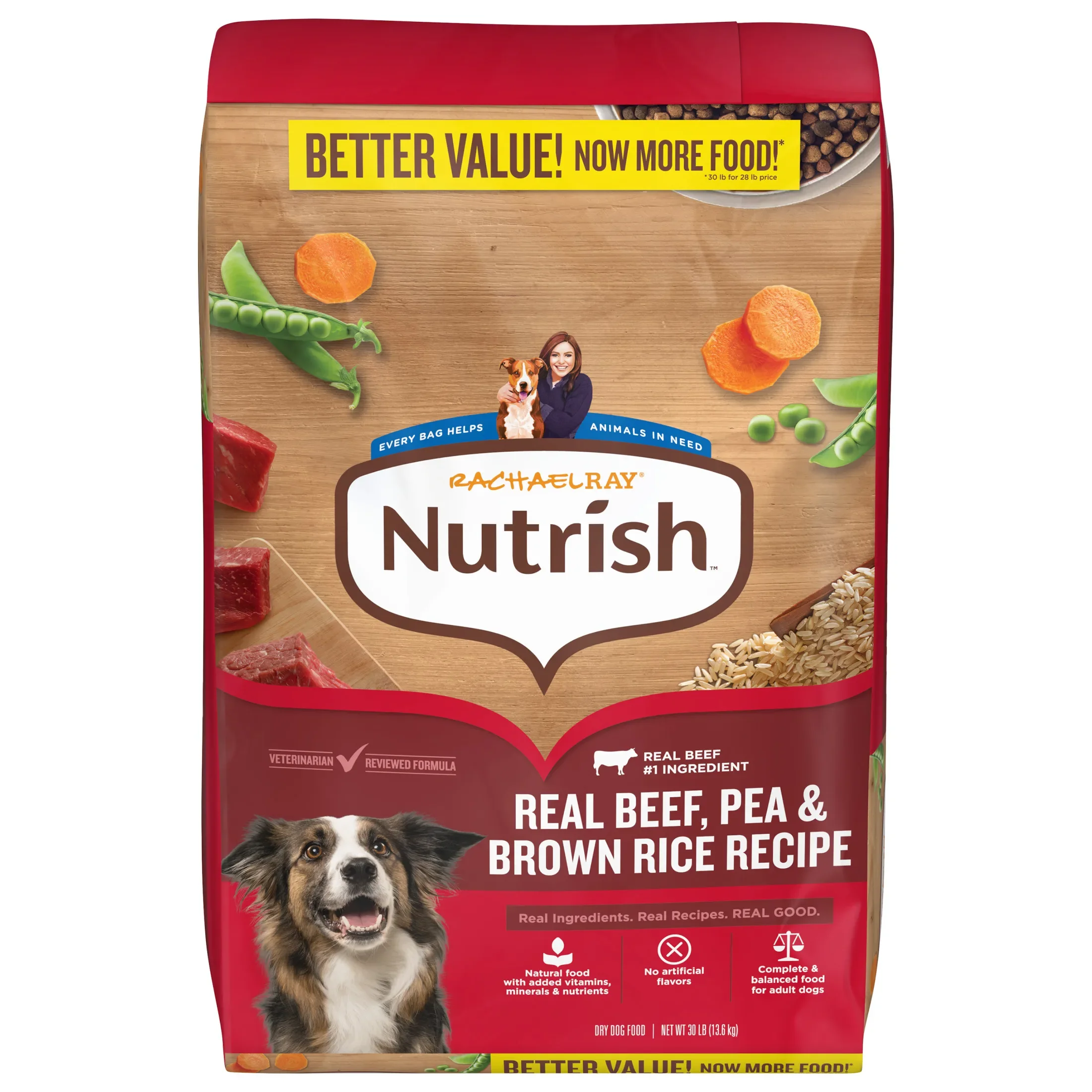 Rachael Ray Adult Dry Dog Food with Real Beef Peas and Brown Rice 30lb Bag