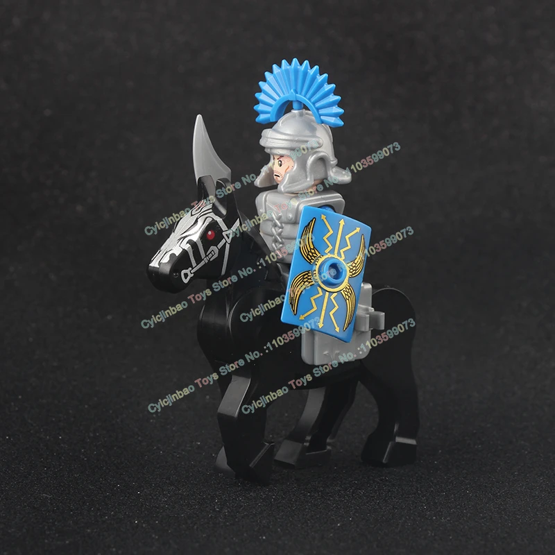 MOC-Medieval Time Knight Action Figures para Crianças, Soldado Romano, Cavalo Guerreiro, Capacete, Blocos de Construção, Brinquedos, Acessórios