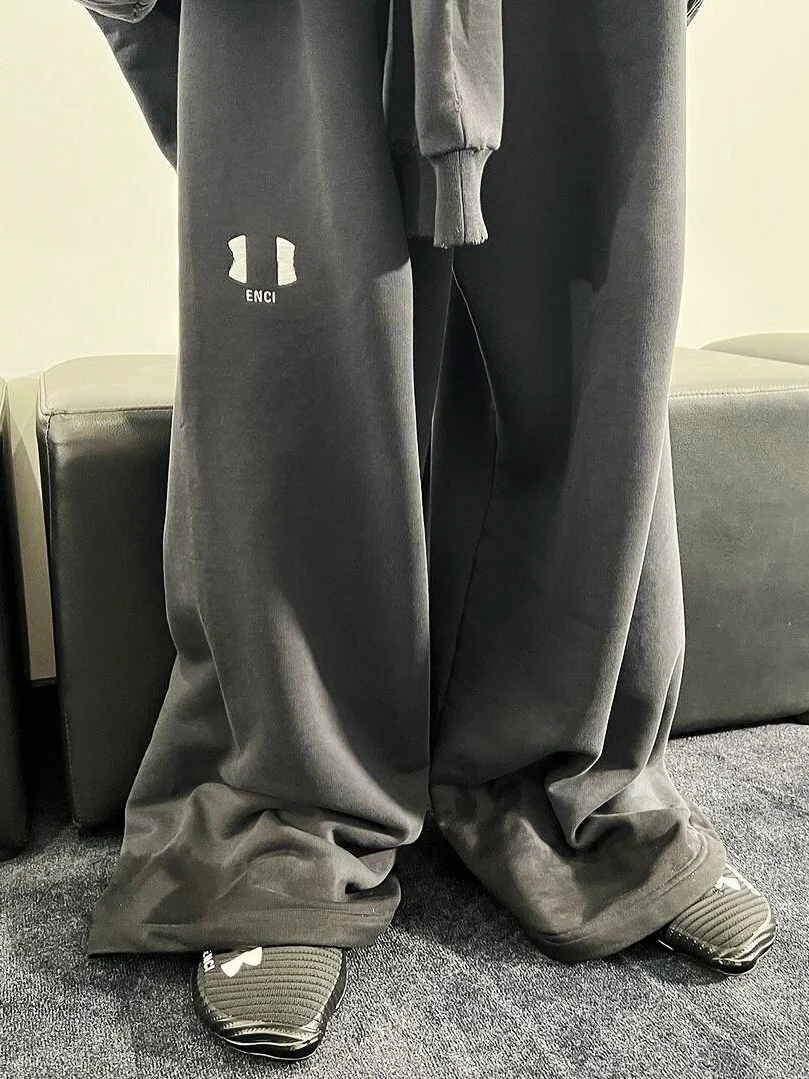 بنطلون طويل كلاسيكي من القطن الثقيل مع شعار مطرز، سروال رياضي طويل للراحة، بنطلون أنيق للشارع