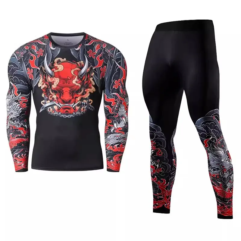 Men Long Sleeve Boxing Jersey Male GYM Fitness Tee Leggings Short Sport Running Set Skiing Basketball Football Clothes Suit A735
