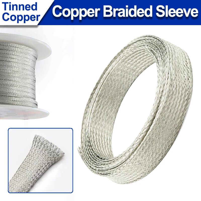 

Braided Cable Sleeve Tinned Copper Plating Width 2~28mm Expandable Signal Wire Stripper Metal Sheath Tube Cable Management 1~20M