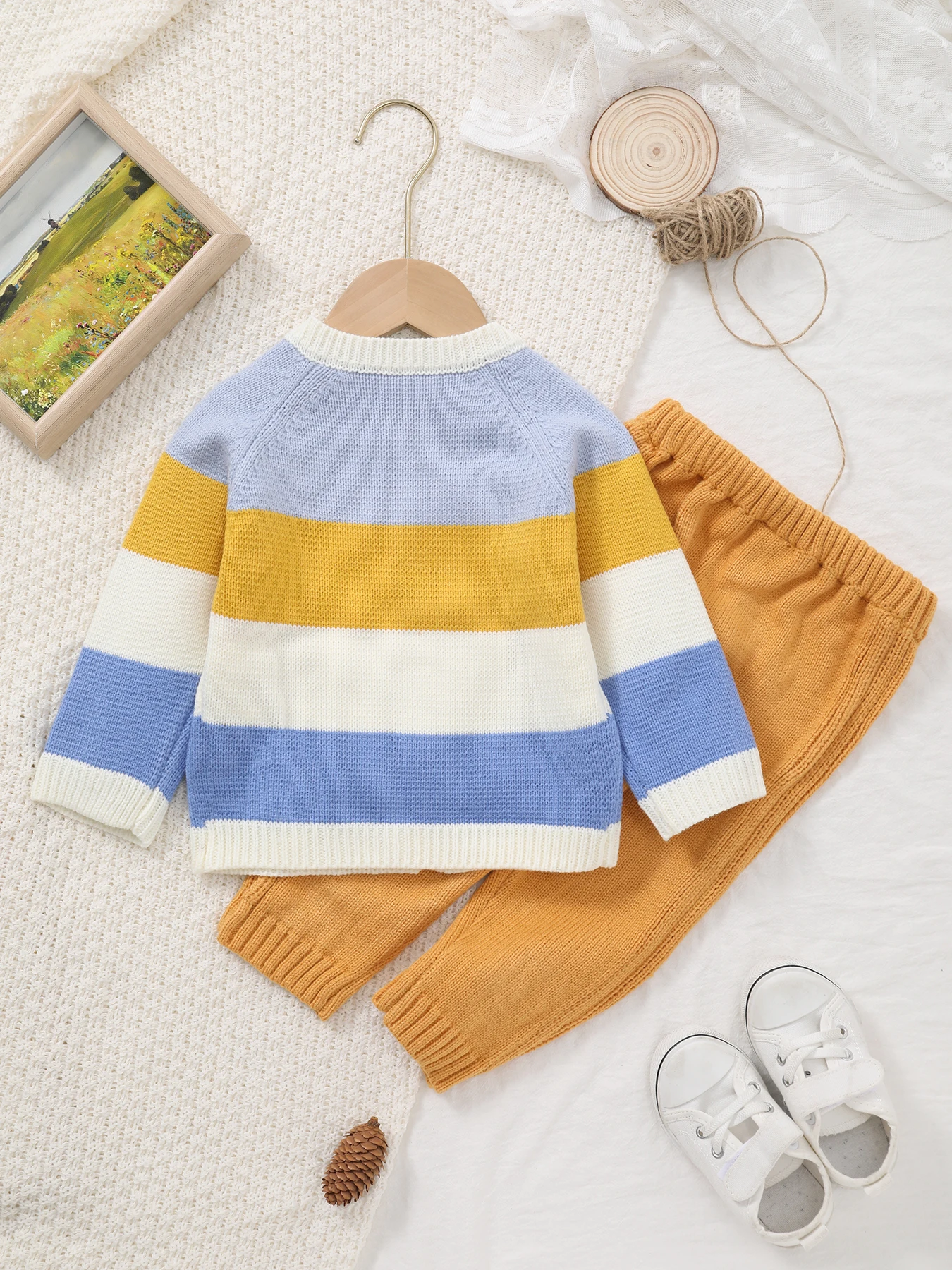 2026 Hot Selling New Baby Long Sleeve Long Pants Set Children's Round Neck Button Cardigan Long Pants Set