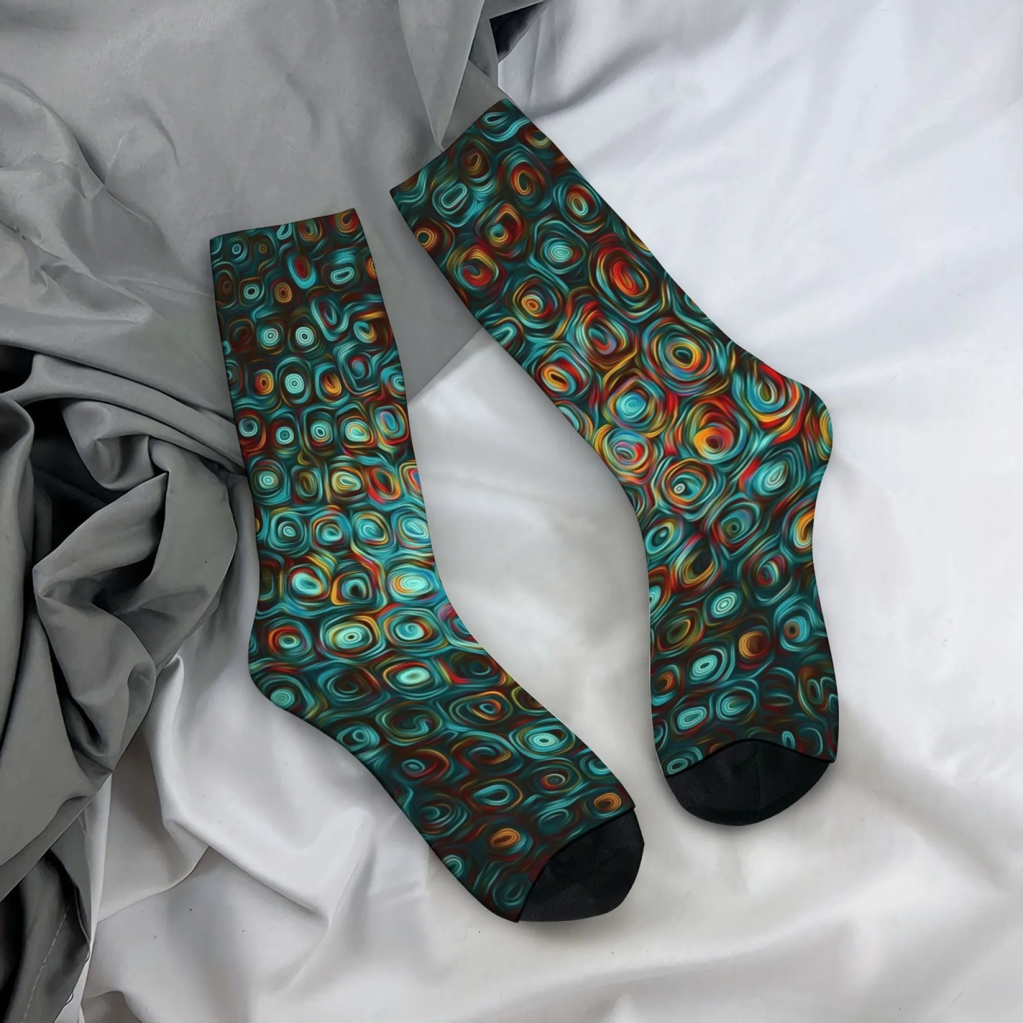 Harajuku Retro Psychedelic Fluid Swirl Print Men's Socks Novel Street Trend Art Abstract Style Casual Socks Crazy Party Gift