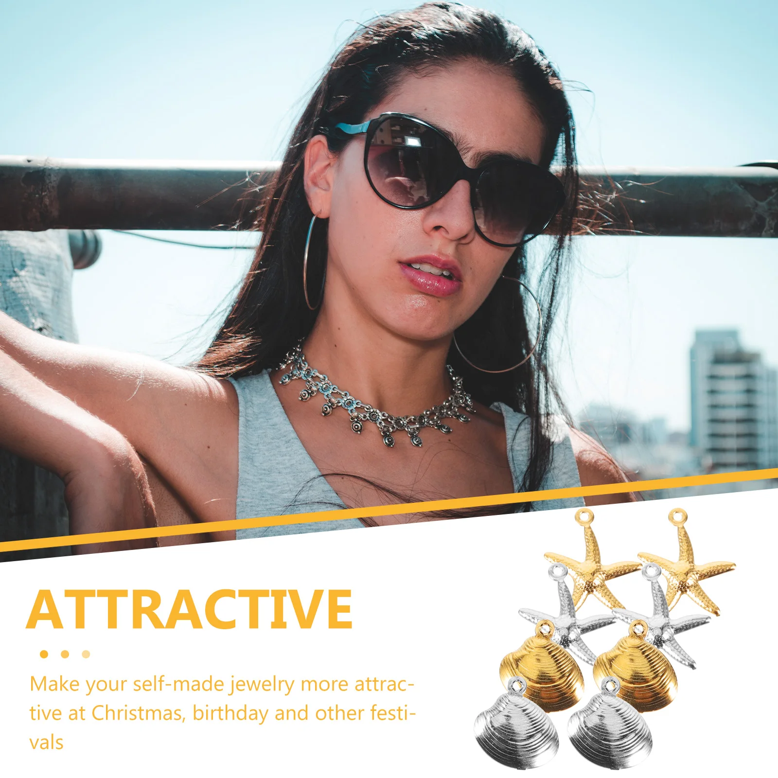 

1 set 1 Set Jewelry Shell Sea Star Shaped Pendants Diy Earrings Accessories Stainless Steel Mini Charms Bracelet Necklace Making