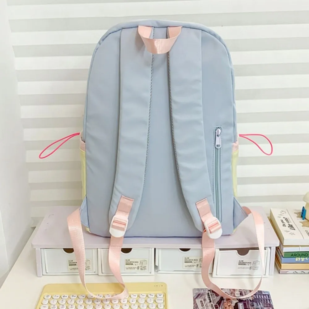 Multi-pockets Drawstring Backpack Solid Color Dopamine Student School Bag Large Capacity Cloth Travel Rucksack