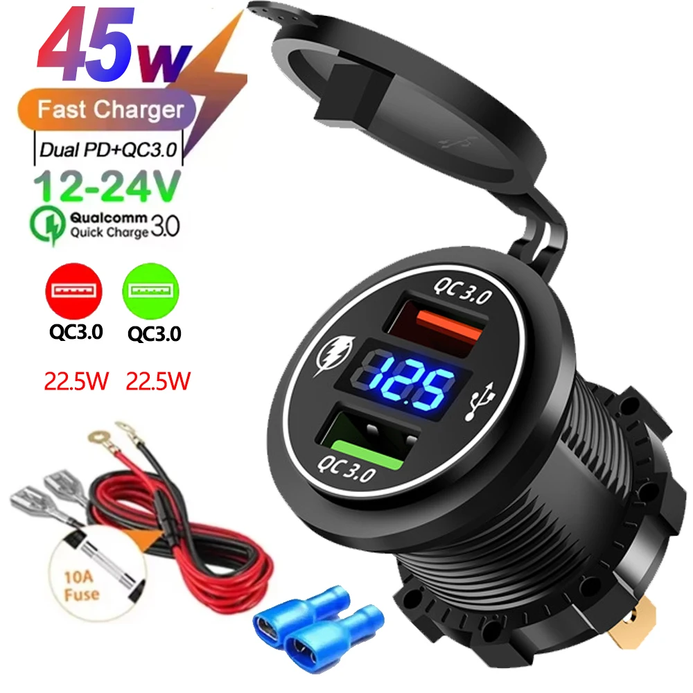 2/3/4 Poort PD QC 3.0 USB Autolader met Voltmeter Socket Stopcontact Adapter Waterdicht voor 12 V/24 V Auto ATV Boot Hot Koop - afbeelding 1