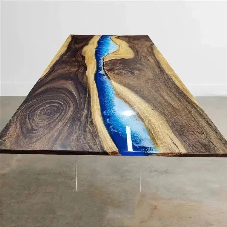 Desktop Solid Wood Plate Irregular Epoxy Resin Riverside log Dining Table Creative Coffee Table Customizable Multi-size Optional