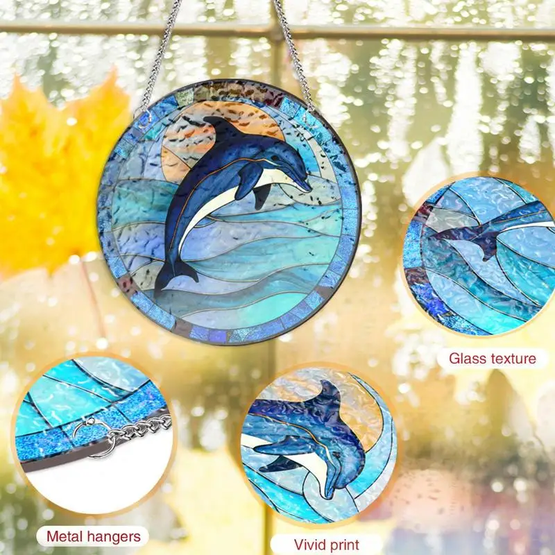 Dolphin Stained Acrylic Window Hangings Sun Catchers Home Decor With Chains Sun Catchers For Windows Colorful Ornament Home