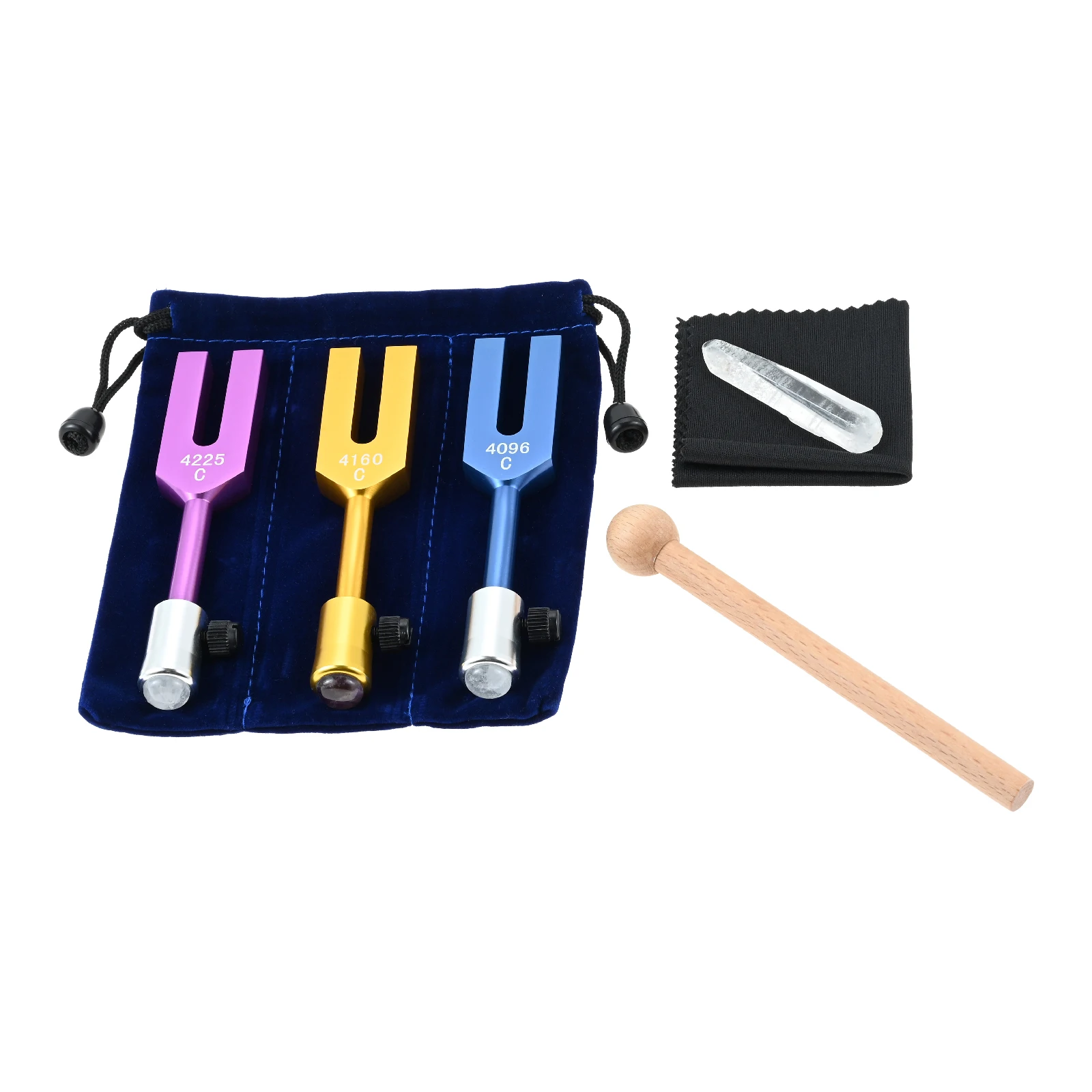 3pcs 4096Hz 4160Hz 4225Hz Tuning Forks + Crystal Stone + Hammer + Bag Angel Tuners Kit DNA Healer Sound Therapy Yoga Relieving