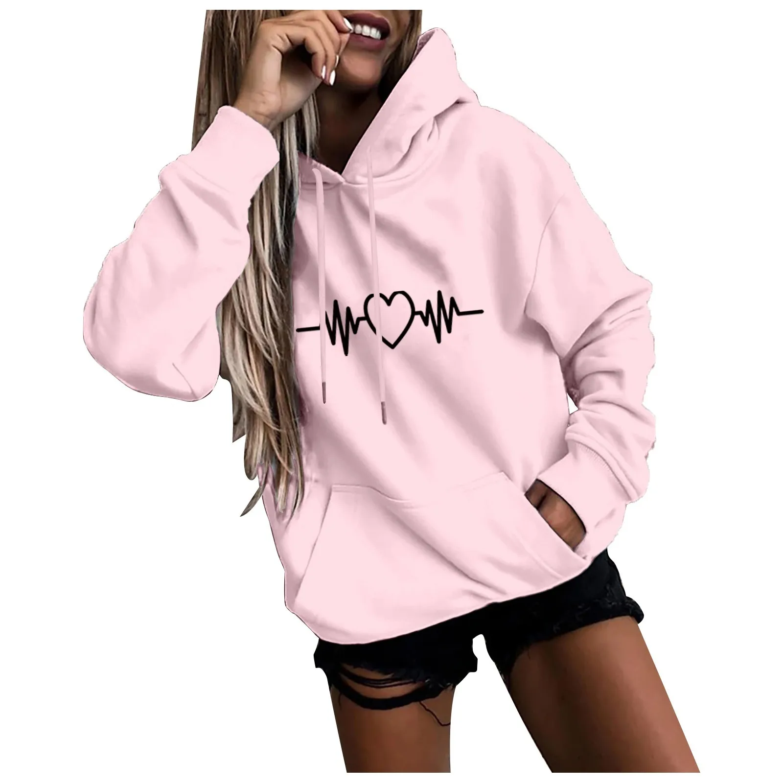 Women\'s Hoodies Tops Long Sleeve Sports blouse 2023 Spring Fashion fun Print Sweatshirts Solid Casual Loose Hooded Sweatshirt