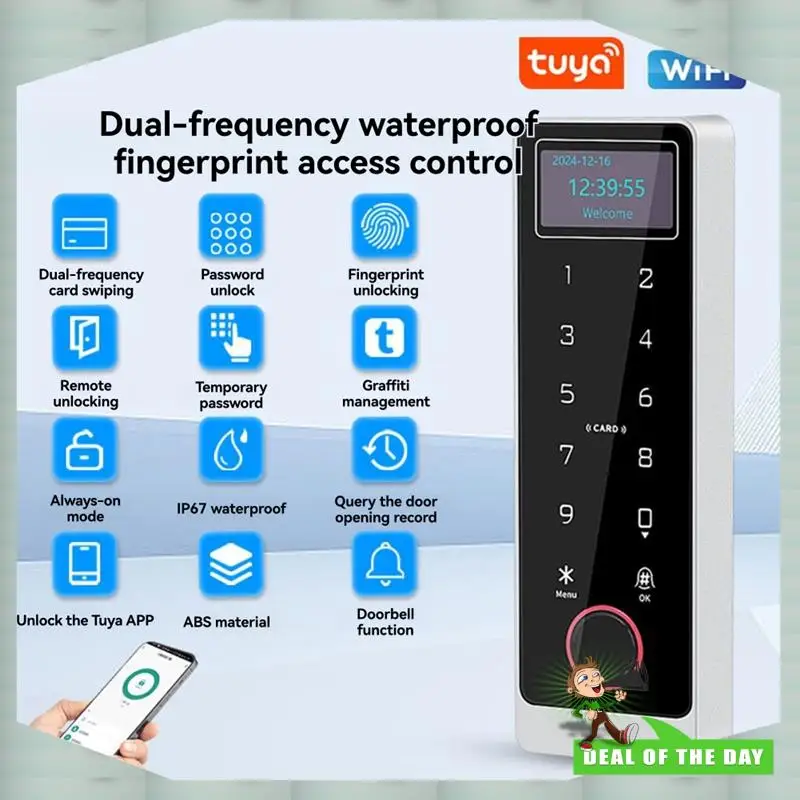 تسليم 24 ساعة شاشة LCD واي فاي وحدة تحكم قفل الباب الذكية بواسطة تويا، تدعم بطاقة IC لبصمة الإصبع NFC، IP67 المقاومة للماء، AP