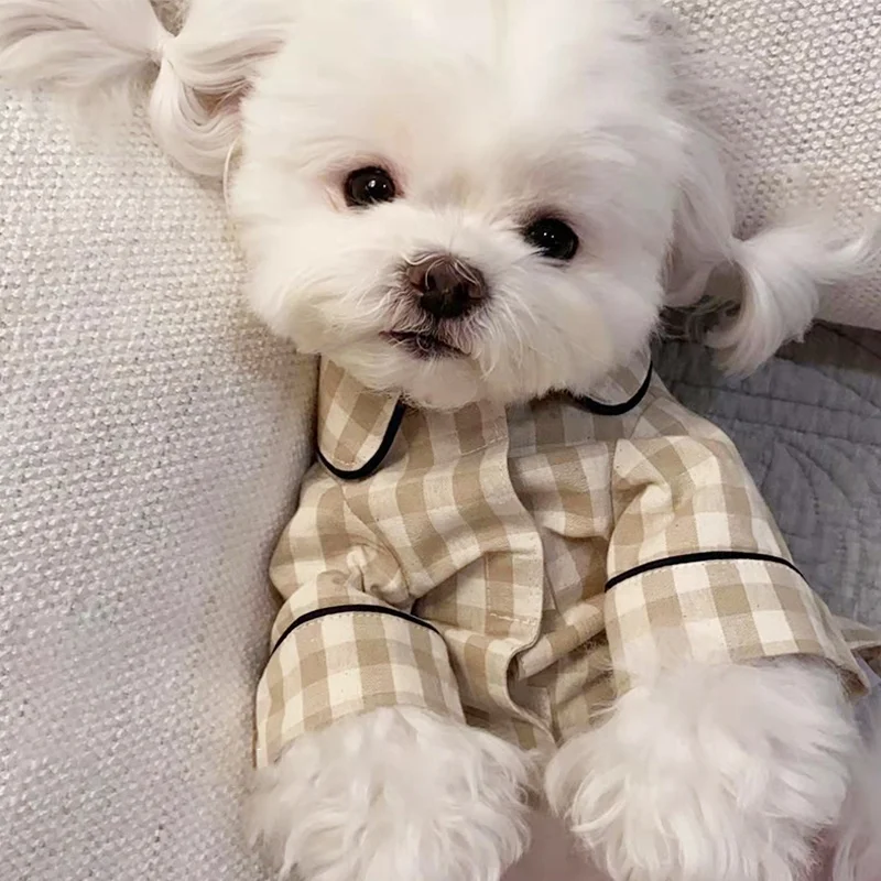 Cute Plaid Dog Shirt Summer Pet Clothes Fashion Puppy Pajamas Warm Soft Cat Household Clothes Pet Shirt Chihuahua Bichon Costume