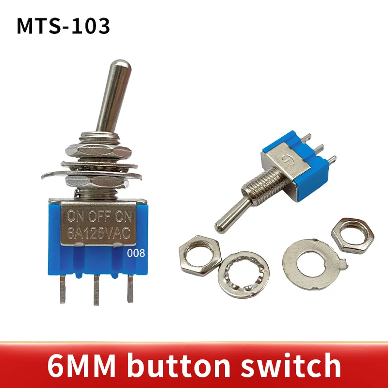 10Pcs Toggle Switch MTS-102 103 Pin ON/ON PDT 6A 125VAC/3A 250VAC Mini Switch Lever Switch  Light blue