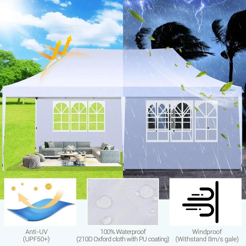 10x20 Pop Up Canopy with 6 Sidewall, Commercial Canopy UPF 50 Waterproof Outdoor Gazebo with Carry Bag, Tents for Parties with view 6
