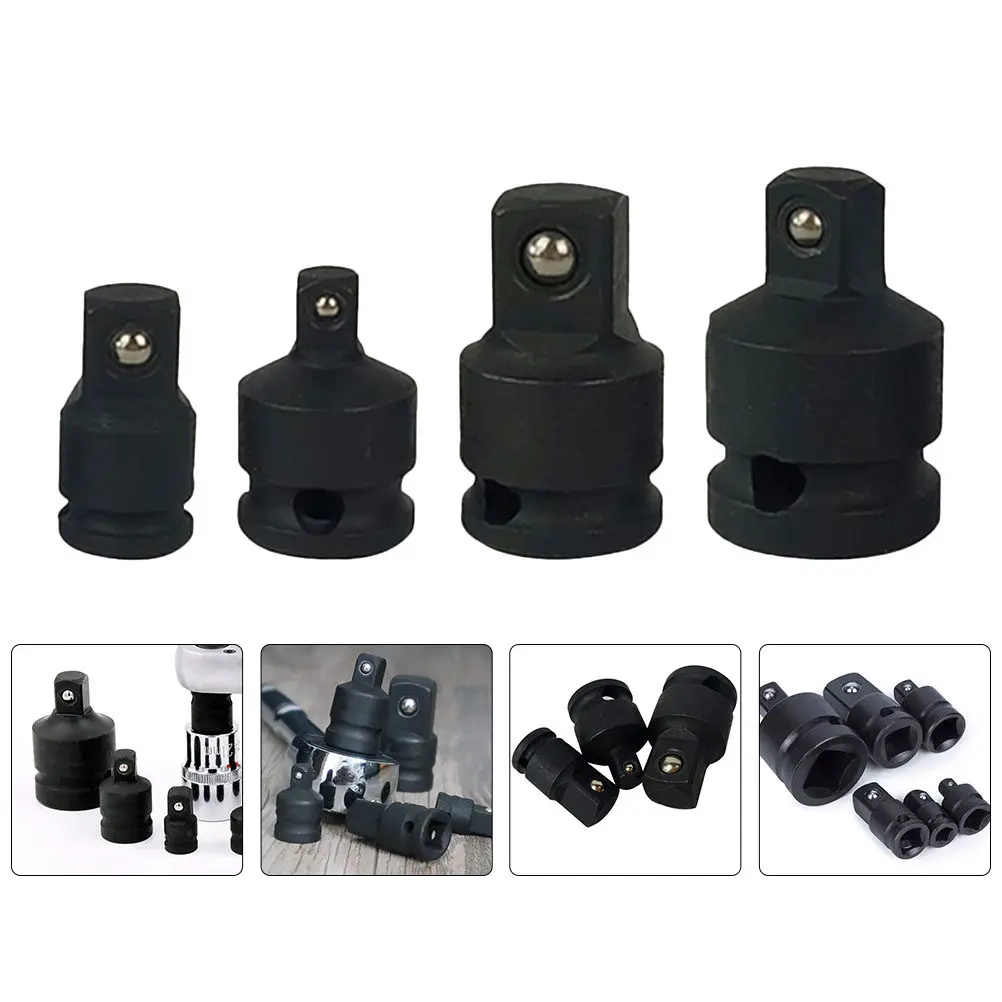 4Pcs Impact Socket Converter Set High Strength Quenched Steel Spring Detent Ball Locking Design Anti Corrosion Coating Ratchet