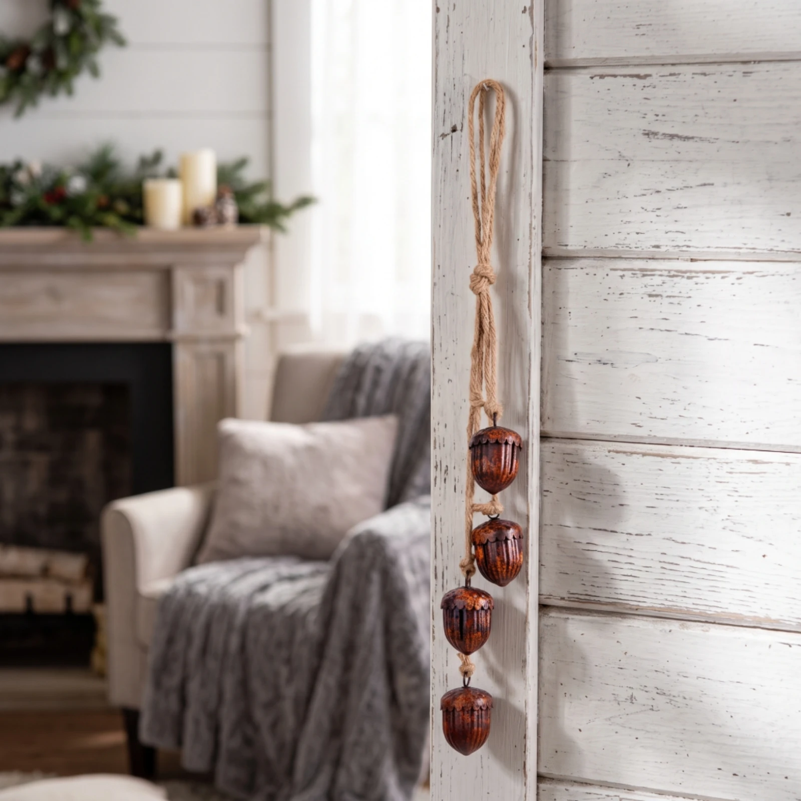 Decorative Bell with Rope Rustic Jute Rope Bells Hanging Bells Aged Bronze Ornament Shabby Chic for Doorway, Wreaths