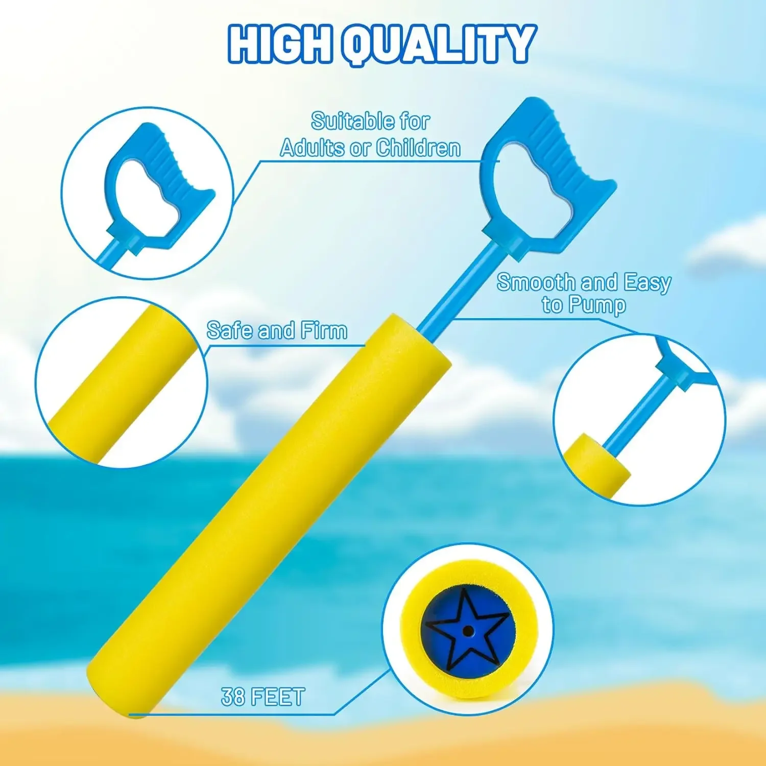 Juguete de agua de playa de verano, pistola de agua de esponja grande, pistola de agua de espuma EVA, tipo tirador, pistola de agua, color de juguete al azar