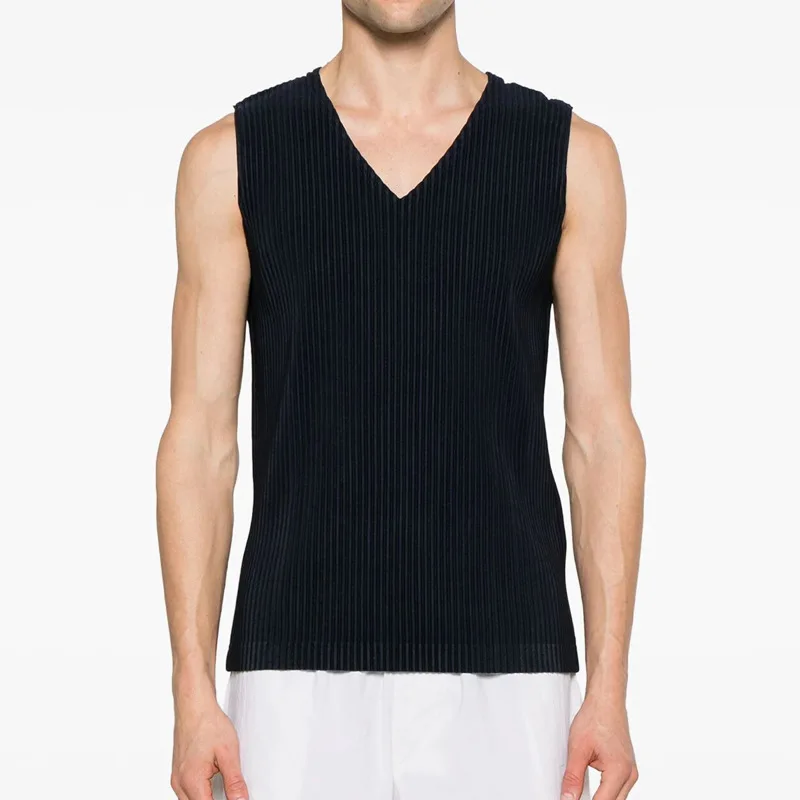 ISSEY Premium Design Ruffled Base Layer Shirt V-Neck Blouse Jacket Men