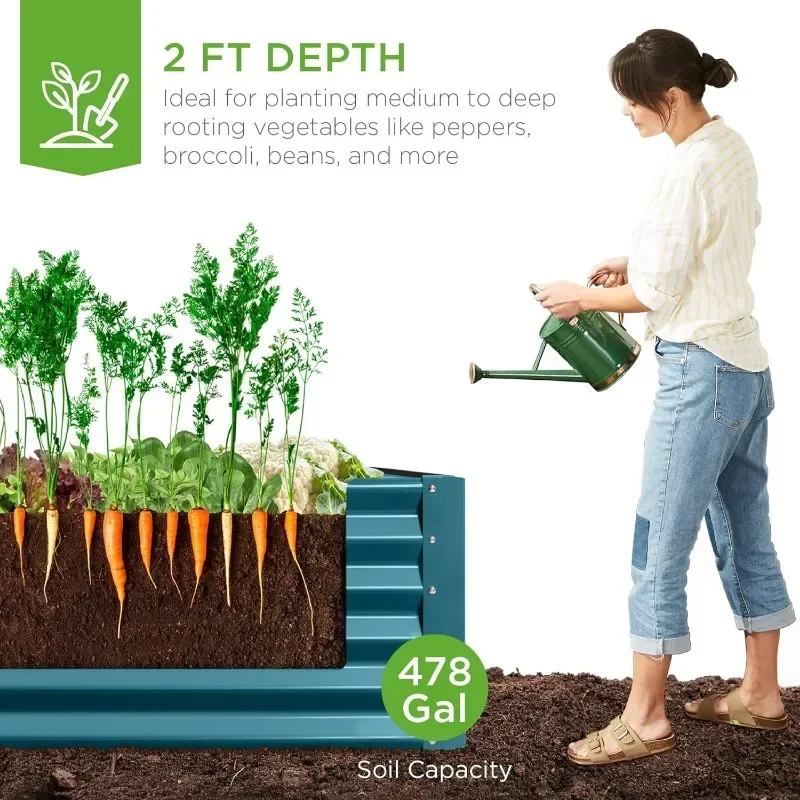 Best Choice Products 8x4x2ft Outdoor Metal Raised Garden Bed, Deep Root Planter Box For Vegetables,Flowers,Herbs, And Succulents